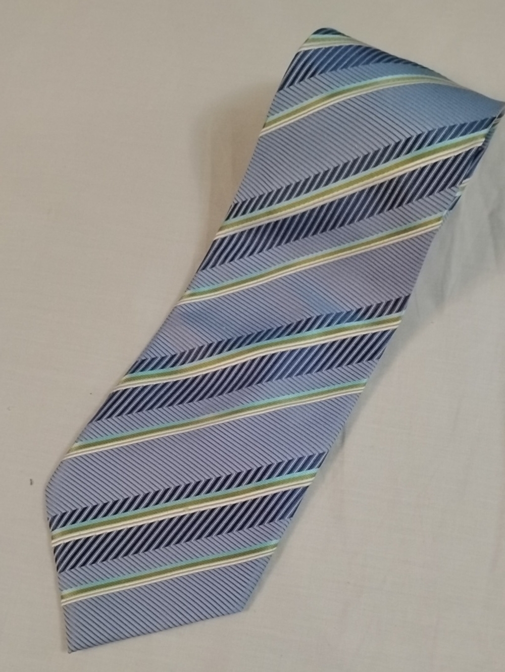 Ermenegildo Zegna Light Blue Stripe Tie with Navy and Lime Accents